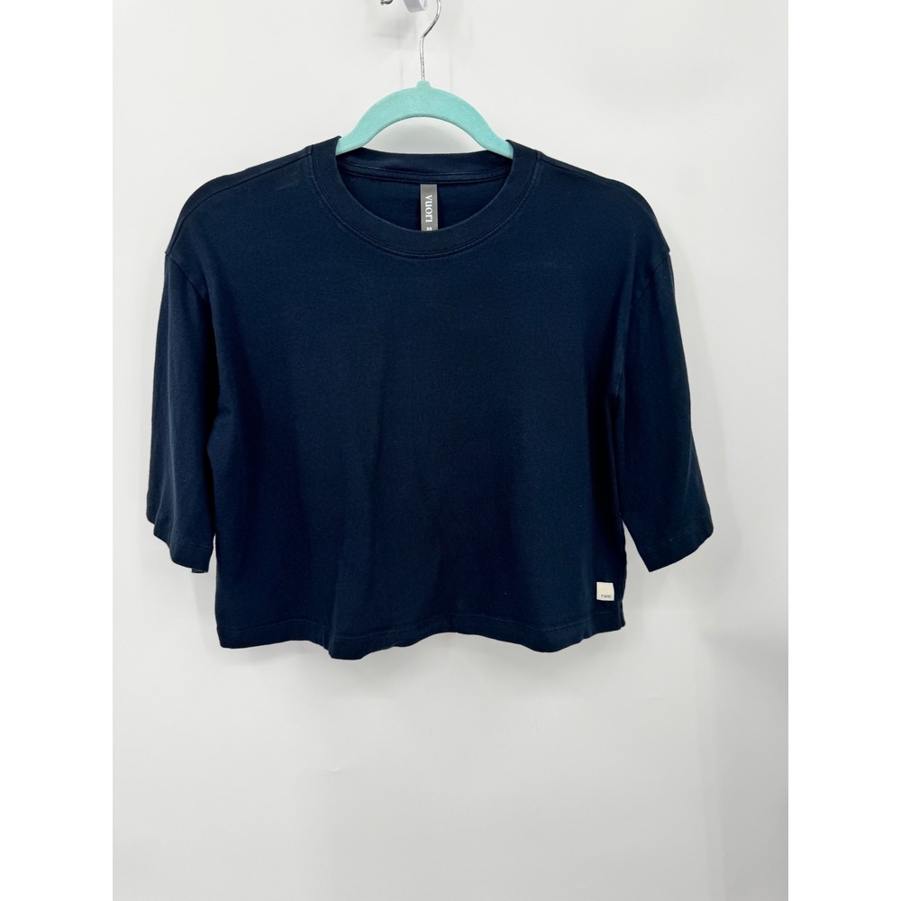 Vuori Heavyweight Crop Cotton Tee Women XS Navy Short Sleeve VW1384